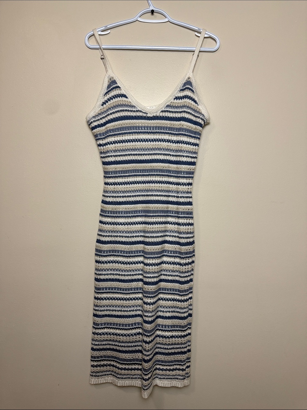 Wild skye Striped Knit Midi lined Dress - V-Neck Spaghetti Strap szie XL